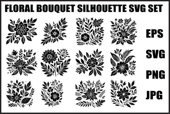 Black Floral Bouquet Vector Set