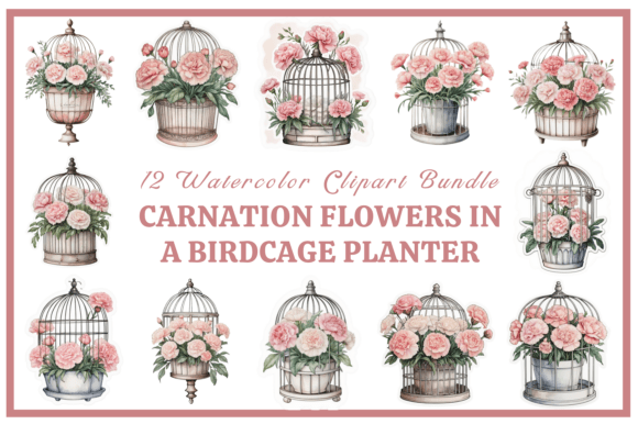 Carnation Birdcage Watercolor Collection: Elevate Your Creative Projects with Vintage Floral Charm