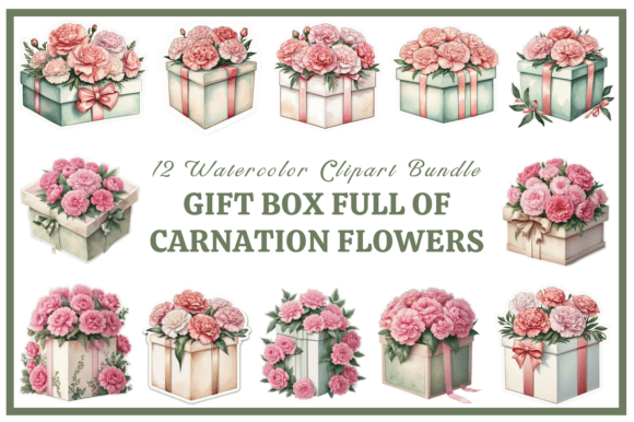 Carnation Gift Box PNG Bundle