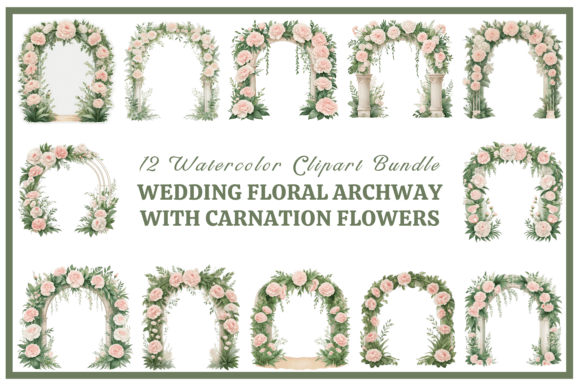 Carnation Wedding Arch Watercolor Bundle: Elevate Your Designs with Timeless Floral Elegance