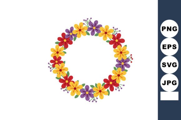 Colorful Floral Wreath with Red Yellow Accents