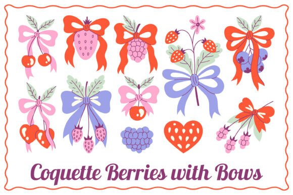 Coquette Berries with Bows PNG Clipart: Elevating Design with Vintage Fruit Aesthetics