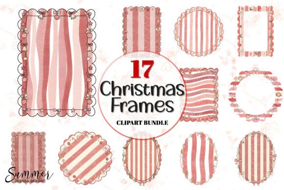 Coquette Red Christmas Frames PNG Bundle