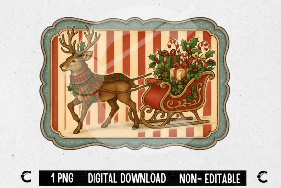 Enhance Your Holiday Designs with the Vintage Christmas Santa Sleigh Frame