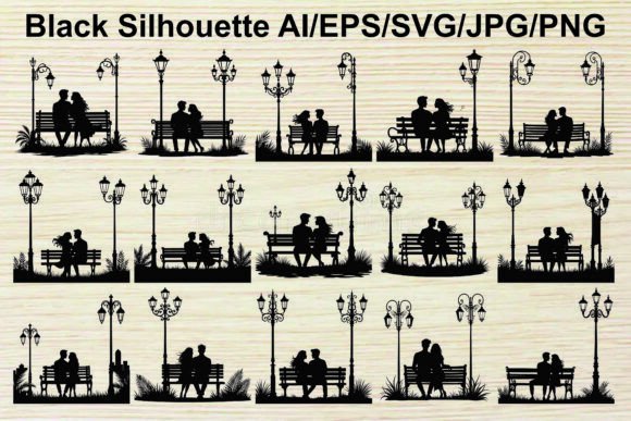Enhancing Romantic Design Projects with the Park Bench Couple Silhouette Bundle