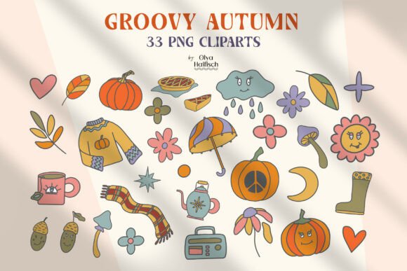 Evaluating Groovy Retro Autumn Doodles PNG Cliparts for Seasonal Design Projects