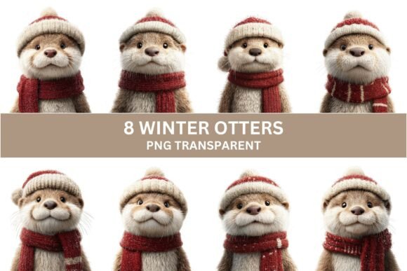 Evaluating the 8 Cute Winter Otter Clipart Set PNG for Seasonal Design Projects