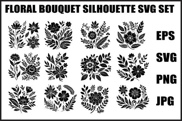 Floral Bouquet Silhouette Set: Elevating Modern Digital Craftsmanship
