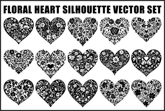 Floral Heart SVG Silhouette Set