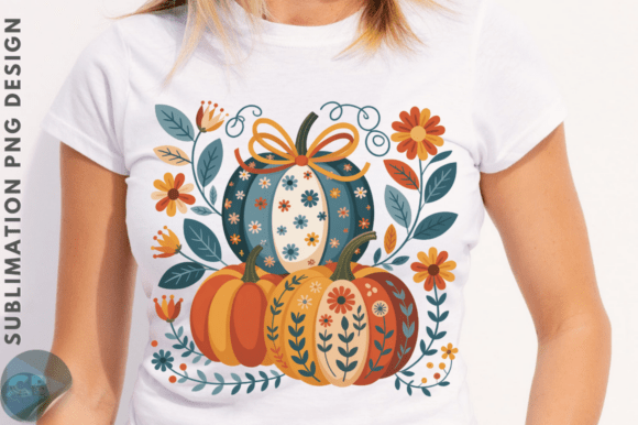 Folk Art Pumpkin PNG: Elevating Fall Designs with Floral Elements
