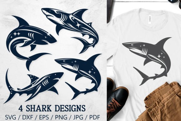 Integrating 4 Tribal Shark Silhouettes SVG Cut Files into Your Creative Workflow