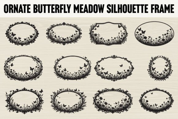 Ornate Butterfly Meadow Silhouette Frame