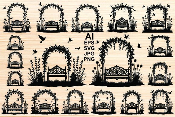 Park Bench Silhouette Art Vectors
