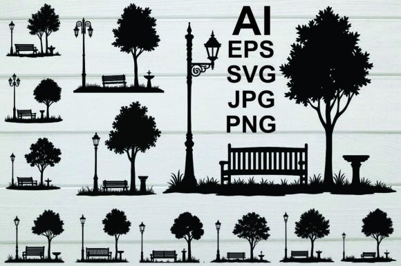 Park Bench Under a Tree Silhouette Set: A Design Resource Evaluation