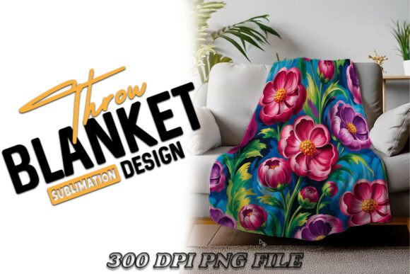 Pink Peony Floral Throw Blanket PNG Design