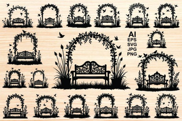 Silhouette Garden Bench Vector Art: Elevating Design with Timeless Elegance