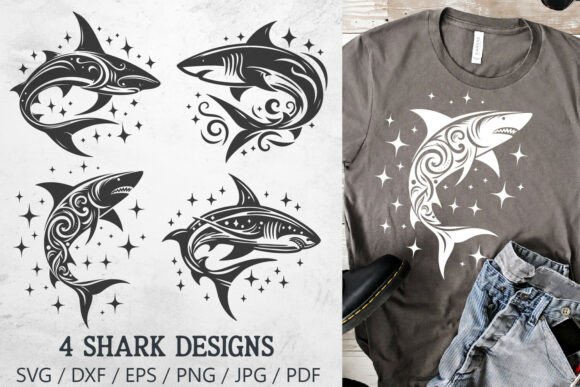 Tribal Shark SVG Bundle: 4 Unique Designs
