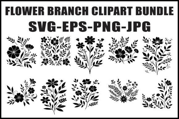 Vintage Flower Branch Vector Set
